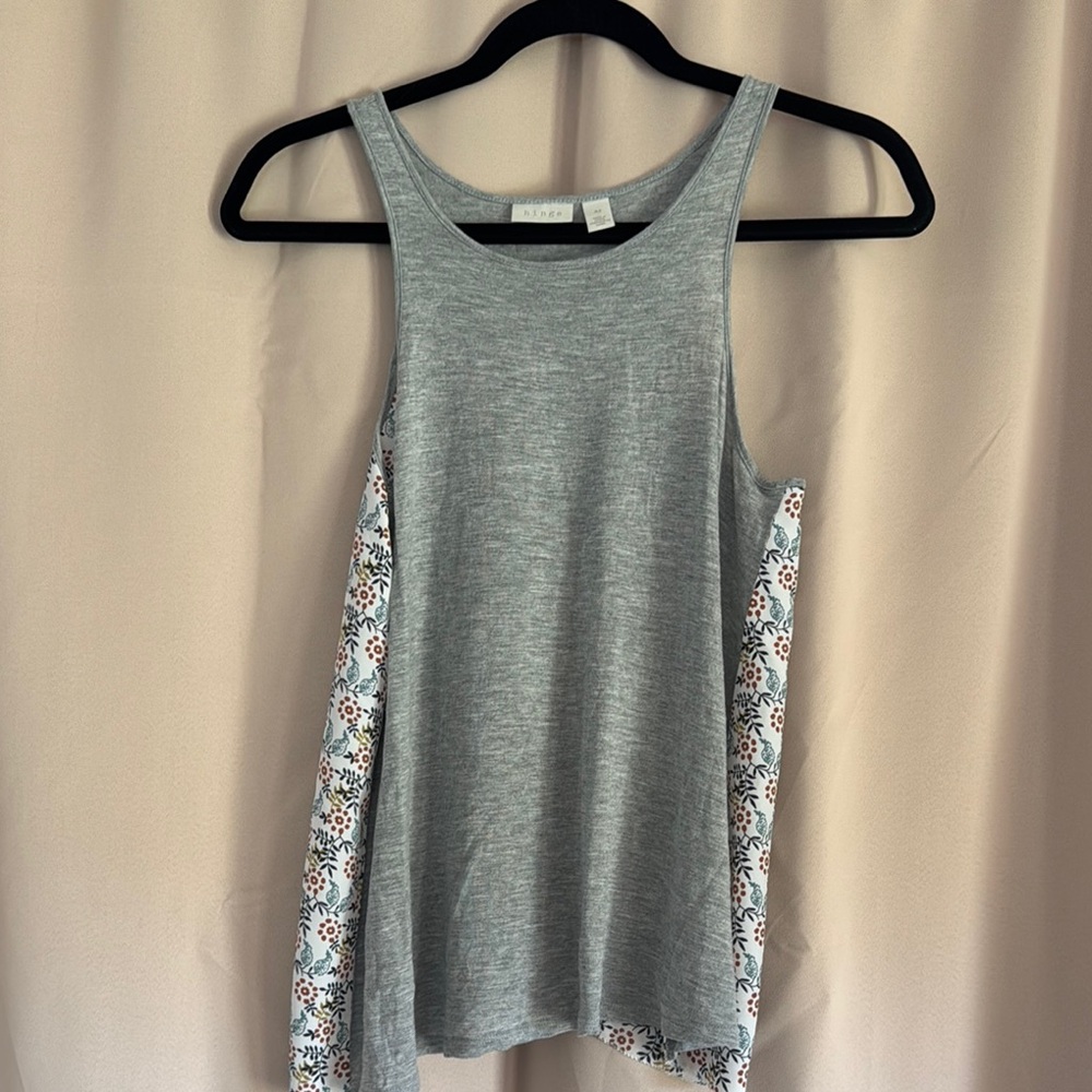 Hinge Gray Green Asymmetrical Embellished Tank Top